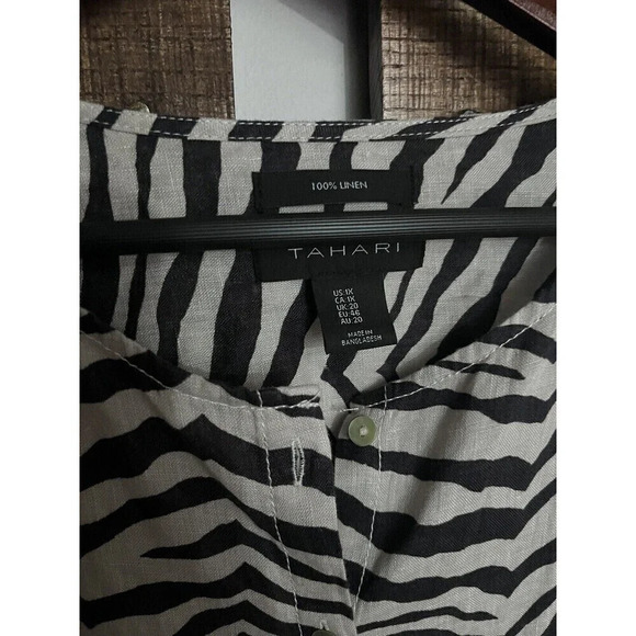 Tahari 100% Linen Zebra animal Print Tunic blouse Beach BoHo - Picture 2 of 8